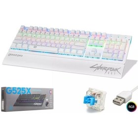 Resim Hadron G525xw Cyberpunk Mekanik Gaming Klavye Blue Switch Rgb Bilek Destekli - Beyaz - 1 Adet 