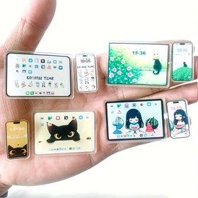 Resim DIY Bebek Evi Simülasyon Sahnesi Dekor Model Ev Aksesuarları için 2 Adet Minyatür Taklit Cep Telefonu ve Tablet Seti 