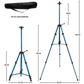 Resim Katlanabilir Alüminyum Tripod Şövale - Kollu Yükseklik Ayarlı, Su Terazili, Mavi 