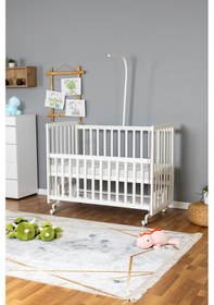 Resim Ahşap Beşik Anne Yanı Beşik Beyaz 70x130 - Uyku Setsiz Tek Yataklı + Tekerlekli Beyaz 