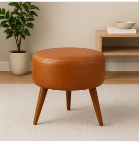 Resim Taba Deri Puf Demonte Ayaklı Modern Oturma Ve Dekoratif Sehpa Taba 