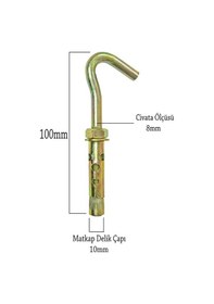 Resim Açık Kancalı Çelik Dübel Salıncak Kum Torbası Beton Dübeli M8x100 10mm -10 Adet 