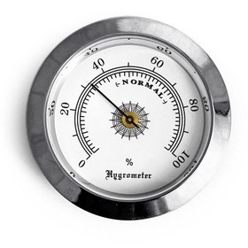 Resim OEM Analog Higrometre Nem Ölçer Humidor Puro Kutusu Için Metal Çerçeve Beyaz 50mm 