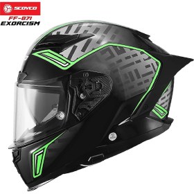 Resim Scoyco FF-871 Exorcısm Siyah-Yeşil Güneş Vizörlü Kapalı Kask 