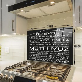 Resim Decorita Cam Ocak Arkası Koruyucu | Bu Ev - Siyah Fon | 