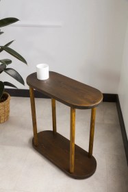 Resim Furnirem Masif Ahşap Oval Yan Sehpa 50x16.5 Cm Koyu Ceviz 