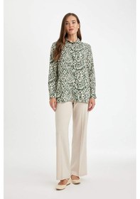Resim Defacto Loose Fit Gömlek Yaka Desenli Uzun Kollu Gömlek Tunik T0609AZ24AUKH240 Haki 