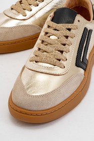 Resim Dericlub Kadın Günlük Bağcıklı Spor Ayakkabı Gerçek Deri Sandra Altın/siyah 