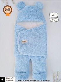Resim Bebek Dış Kundak Battaniyesi Welsoft Ekstra Uzun Kışlık Peluş Ayakları Açılabilen Uyku Tulumu 0-12ay Mavi 