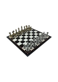 Resim Gifthome Premium Battal Boy Metal İşlemeli Klasik Satranç Takımı Ve Katlanır Ceviz Desenli Mdf Satranç Tahtası 43x43 Cm. 