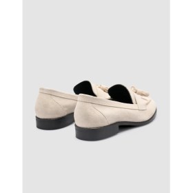 Resim Cabani %100 Hakiki Deri Bej Süet Kadın Loafer 