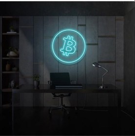 Resim Bitcoin Logo Neon Tabela Turkuaz 