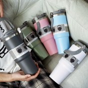 Resim 1 Adet 30oz Çift Cidarlı Vakumlu Paslanmaz Çelik Seyahat Bardağı - Sızdırmaz Kapak ve Pipetli, Mat Yüzey, Ergonomik Tutma Kolu, 6 Renk (Siyah/Gri/Mavi/Pembe/Yeşil/Beyaz) - Sevgililer Günü, Anneler Günü, Mezuniyet, Noel, Babalar Günü, 4 Temmuz İçin Mükemmel Hediye, Günlük Kullanım, Eğlenceli Desenler, Premium Kalite, Yeniden Kullanılabilir Kahve Kupası 