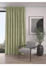 Resim Kadife Dokulu Ekstrafor Büzgülü Çağla Yeşili Yüksek Kalite Fon Perde Tek Kanat Çağla Yeşili 