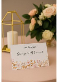 Resim Kuru Çiçekli Nişan Masa Kartı Çift Yön Baskı - 11x16cm - İsme Özel - Nişan Kartı - Nikah Kartı 