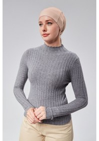 Resim Sonbaharmoda Kadın Tesettür Likralı Penye Dikişsiz Kaymaz Düz Bağlamalı Bone Bej 