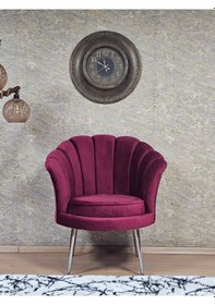 Resim Zafir Tekli İstiridye Krom Kaplama Sivriltme Ayak Çay Seti Koltuk Tekli Berjer , Balkon, Salon, Ofis Bordo 