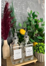 Resim 2 Li Cam Sıvı Sabun Ve Losyon Etiketli Gümüş Tıpalı Deterjan Şişesi Sabunluk 500 Ml - 2112020-s C1-1-289 Siyah 