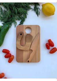 Resim Ahşap Güvenli Çocuk Bıçağı Ve Ahşap Kesme Tahtası Ahşap 