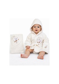 Resim %100 Pamuk Yenidoğan Bebek Çocuk Bornoz Havlu Takımı Set Krem-standart Krem 