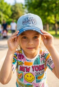 Resim LAGRANZE Brooklyn Vintage Yıkamalı KIZ Çocuk Şapka | Ayarlanabilir, Pamuklu Baseball Cap (7-15 Yaş) 