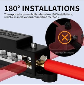 Resim Topshop1 2pcs Heavy Duty 250a 12v Akü Dağıtım Bloğu Kırmızı Siyah M8 Bağlantılı Kalın Bakır Kablolar Koruma Kapağı Ve Somun 