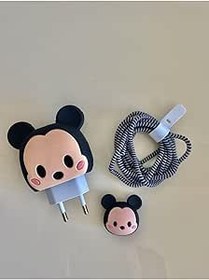 Resim CONSTRAIN Iphone 18w-20w Şarj Adaptörü Ile ile uyumlu Micky mause Şarj Başlığı Ve Şarj Kablo Koruyucu Set 