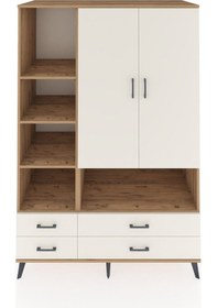 Resim Kronos Dolap 8 Raflı 4 Çekmeceli 2 Kapaklı 132x59x195 Çam-ayt... Çam 