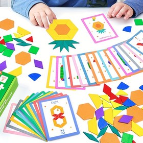 Resim 120 Adet Çocuklar İçin Yaratıcı Düşünme Yapı Blokları, Matematik ve Geometri Öğretim Araçları, Ebeveyn-Çocuk Etkileşimli Yaratıcı Geometri Bulmaca Oyunu, Ahşap Bulmaca Oyuncakları 