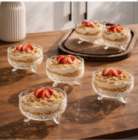 Resim Porsima Rygx074 Dream Bowl 6lı Ayaklı Cam Kase Puding Tatlı Ve Dondurma Kasesi Lokumluk Şekerlik Kase Seti Çerez Kasesi 11x11cm Şeffaf 