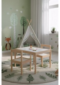Resim Montessori Çocuk Ahşap Etkinlik Masası Seti - 2 Sandalyeli Krem 