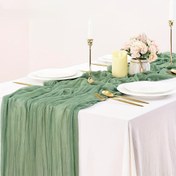 Resim 1 adet Boho Yeşil Gaze Masa Koşusu - Yarı Şeffaf Peynir Bezi Masa Örtüsü Düğün, Gelin Duşu, Doğum Günü Partisi İçin - Masa Merkezleri ve Dekorasyon İçin Mükemmel 