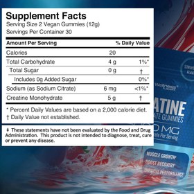 Resim WELLNESS LABS Creatine Monohydrate Muscle Gh Strength Recovery 5000mg 60 Gummies 