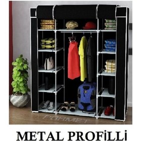 Resim Beyazpazar Metal Profilli Bez Dolap 12 Raflı+Askılıklı Bez Dolap Siyah 