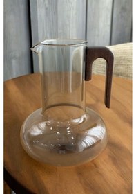 Resim Qerhome Borosilikat Cam Akasya Saplı Luna Smoke Sürahi 1200 Ml 