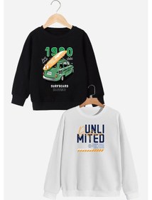 Resim Panios Kids 2'li 1980-unlimited Baskılı Erkek Çocuk Siyah-beyaz Sweatshirt Siyah - Beyaz 
