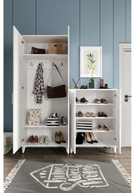 Resim Panjurlu Metal Kulp Ask4190 Ayakkabılık Portmanto Vestiyer Beyaz Gümüş Beyaz - Gümüş 