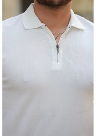 Resim Erkek Fermuarlı Yakalı Kısa Kollu Tshirt Beyaz 