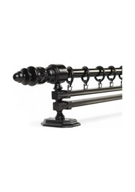 Resim Twins Decorative Ahşap İşlemeli Demonte Başlıklı Siyah Çift Raylı Ahşap Rustik Perde Askısı - 300 CM 