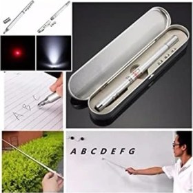 Resim Metal Kutulu Kırmızı Lazerli, LED Işıklı Mıknatıslı Pointer Kalemi Işaretçi Uzayabilen Sunum Çubuğu Teleskopik Metal Tükenmez Kalem (PRS-1521G) 