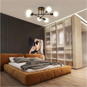 Resim Mediterian Şık 6'lı Çapraz Tavan Avizesi, Siyah Modern Metal Tasarım, 50x50 Boyut 