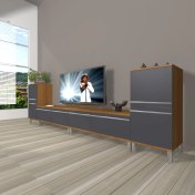 Resim Decoraktiv Eko 9220T Mdf Krom Ayaklı Tv Ünitesi Tv Sehpası - Ceviz - Antrasit 