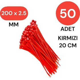Resim Tek-iş Plastik Kablo Bağı Klipsi Cırt Kelepçe 200 Mm X 2.5 Mm Kırmızı 50 Adet 