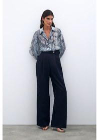 Resim Sateen Bel Detaylı Pantolon - Lacivert 