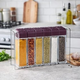 Resim Standlı Baharatlık Seti Delikli Kapaklı Baharat Saklama Takımı Baharat Saklama Kapları Baharat Kutusu (Antrasit, 6'lı Set) 