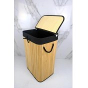 Resim El Yapımı Hasır Katlanır Çamaşır Sepeti Dikdörtgen 72 Litre (40CM*30CM*61CM), Doğal Malzemeden Üretilmiş Çamaşırlık (Natural - Siyah) 