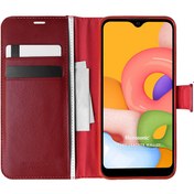 Resim Samsung Galaxy A01 Kılıf Delux Leather Wallet Kırmızı Microsonic