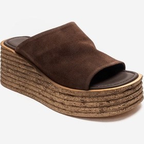 Resim Luvishoes Marc Kahverengi Süet Hakiki Deri Dolgu Topuklu Kadın Terlik 