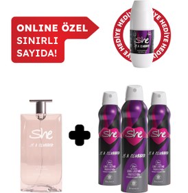 Resim She Is Clubber Kadın Edt Parfüm 50 ml & Deodorant 3*150 ml Avantajlı Set, Roll On Hediyeli 