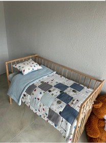 Resim % 100 Pamuk Kırk Yama Çift Katlı Yorgan Seti Mavi 